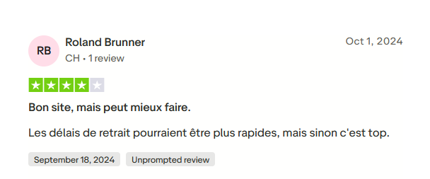 Avis d’un joueur indiquant que les délais de retrait pourraient être plus rapides mais que l’expérience globale du casino en ligne est excellente.